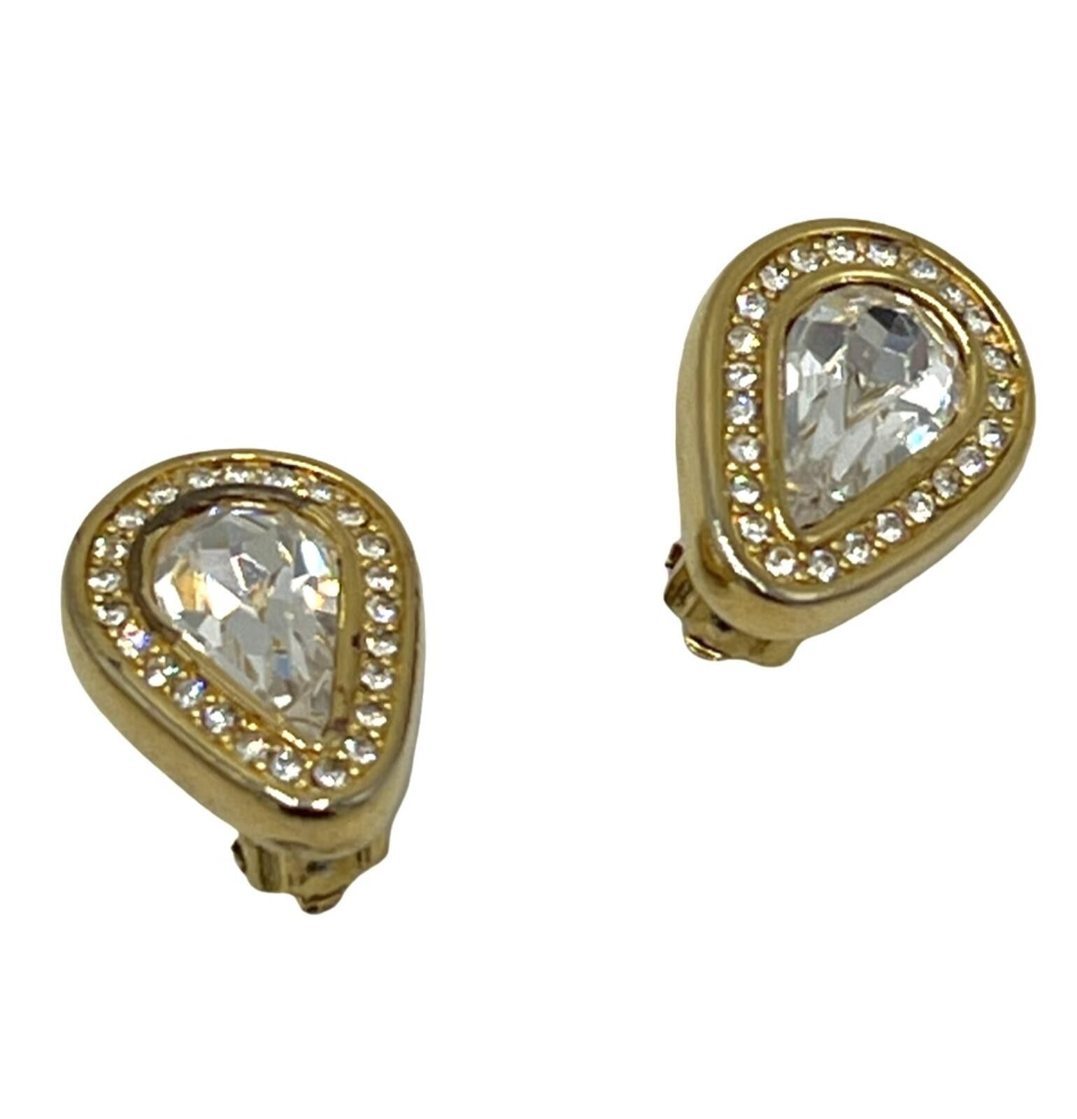 Swarovski Vintage SAL Swarovski Clip ons Goldtone Teardrop Rhinestones Size ONE SIZE - 1 Thumbnail