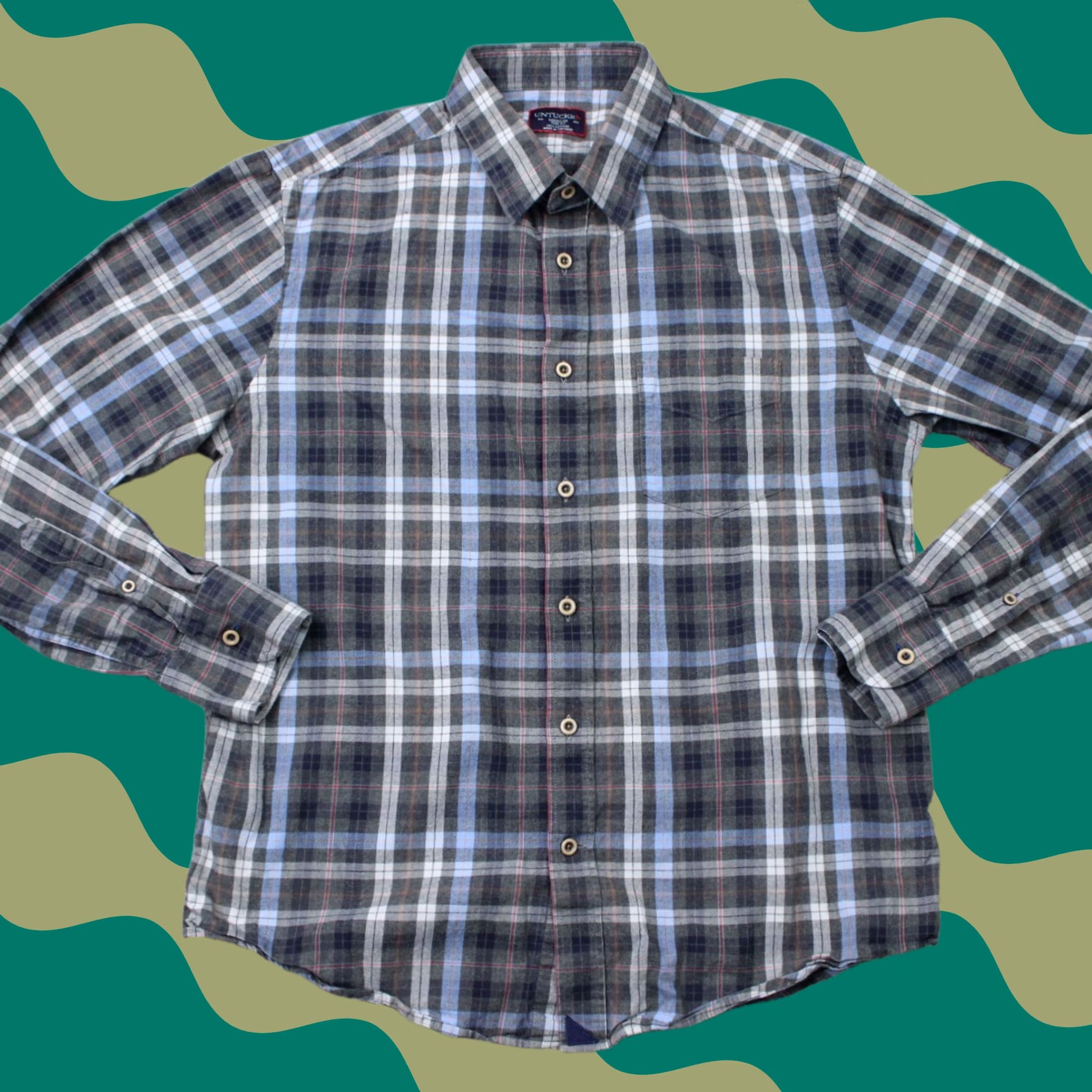 UNTUCKit UNTUCKit Shirt Mens Medium Gray/Blue Carano Slim Fit 100% Cotton Long Sleeve Button-Up Shirt Womens? Size US M / EU 48-50 / 2 - 1 Thumbnail