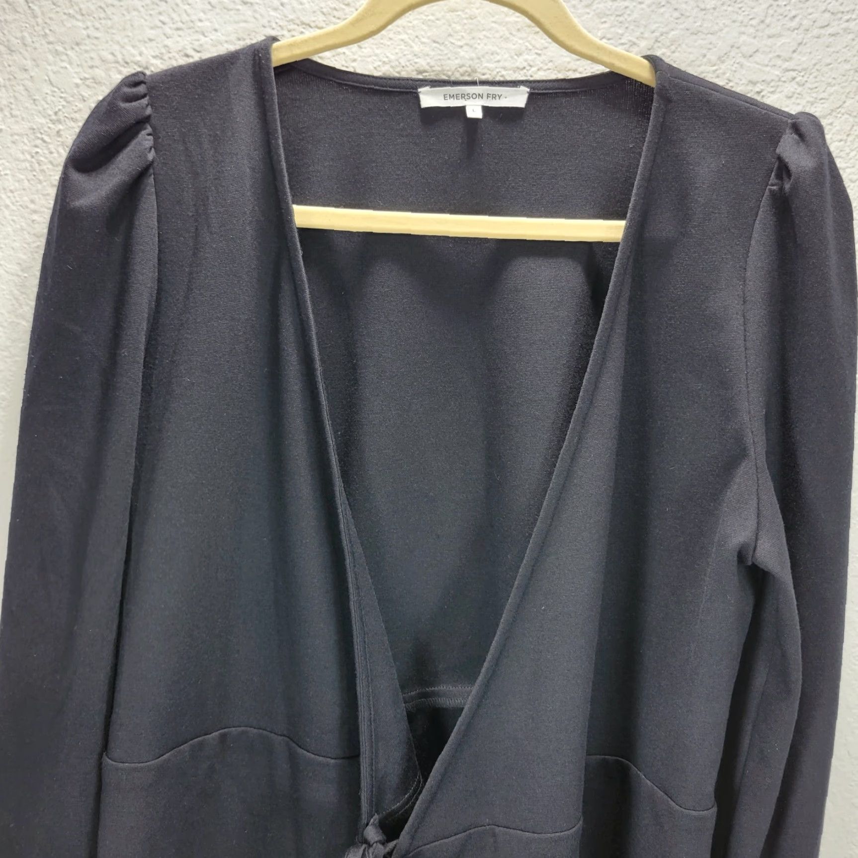 Vintage Emerson Fry Black Cardigan Womens L Puff Sleeve Rayon Polyester Front Tie Front Tie Cardigan Size L / US 10 / IT 46 - 3 Thumbnail