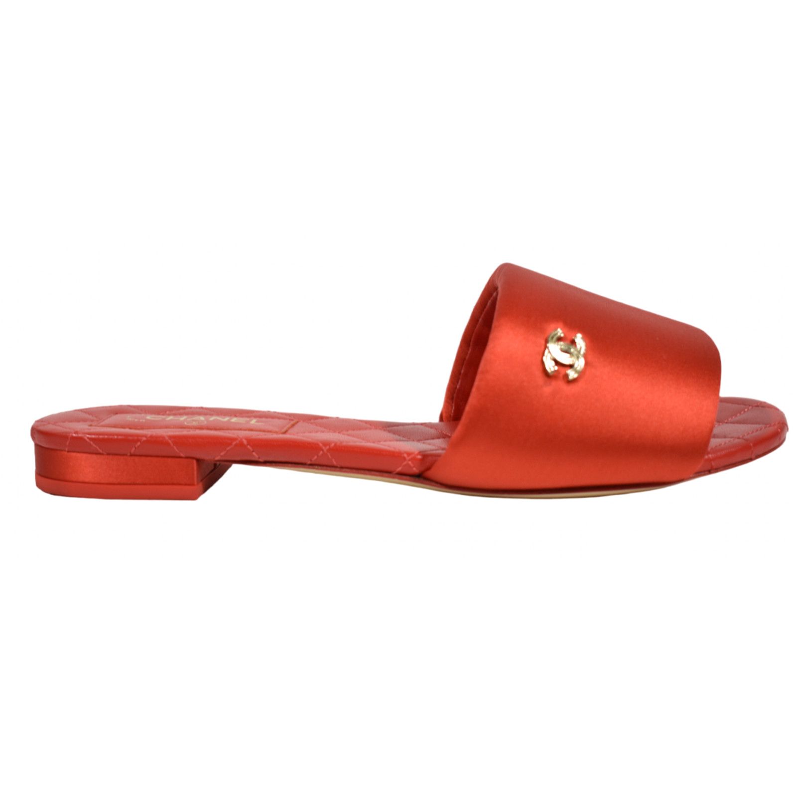 22P CC Logo Quilted Leather Slide Mule Sandal Flop Flat 37