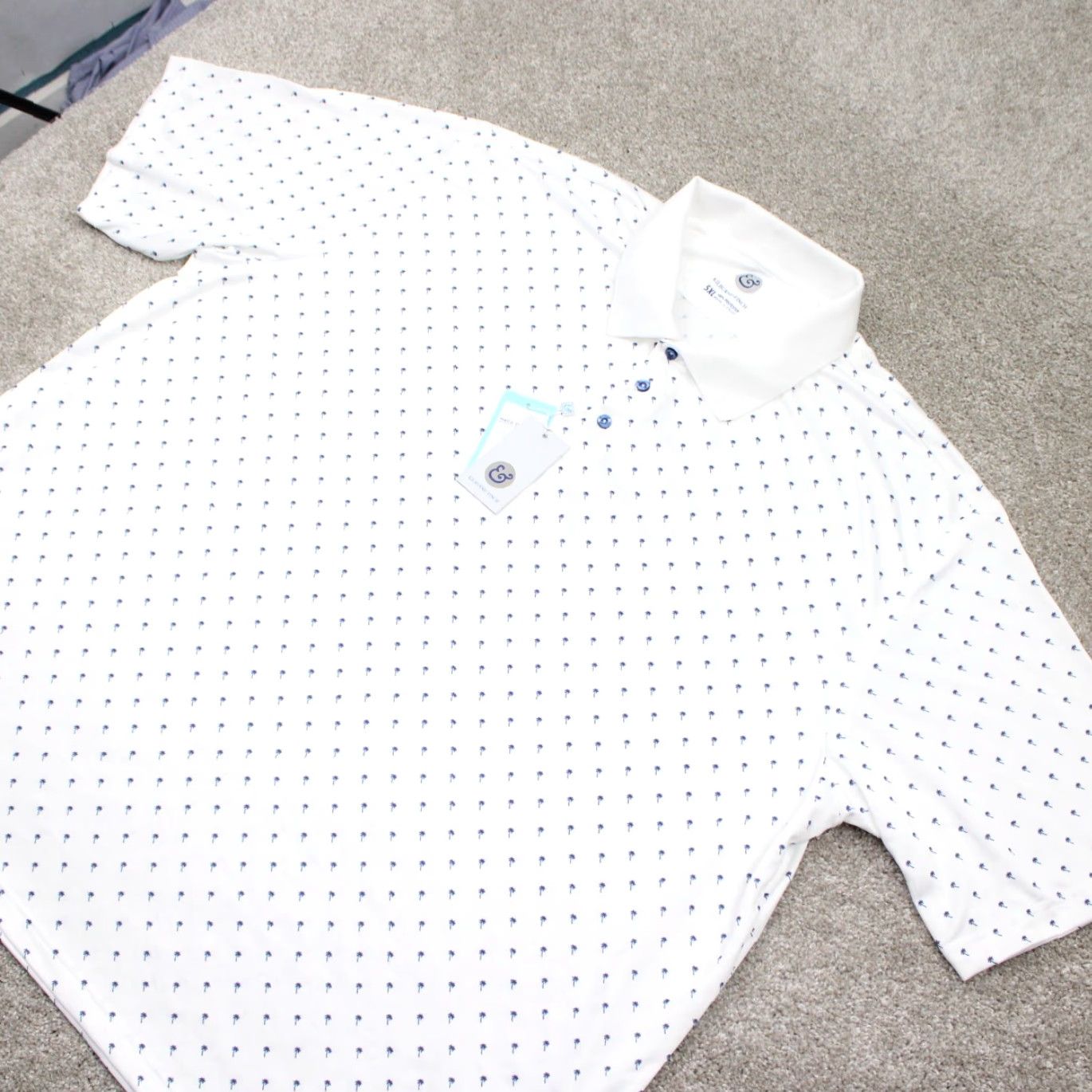 Vintage Kilburne & Finch Polo Shirt Mens 5XL White/Blue Palm Tree All Over Print NWT AOP Shirt Size US XXL / EU 58 / 5 - 3 Thumbnail