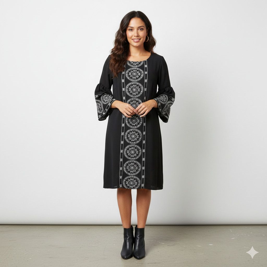 Other A.U.W Size M Dress Tunic Black Sheath Bell Sleeve Boho Manda Size M / US 6-8 / IT 42-44 - 2 Thumbnail