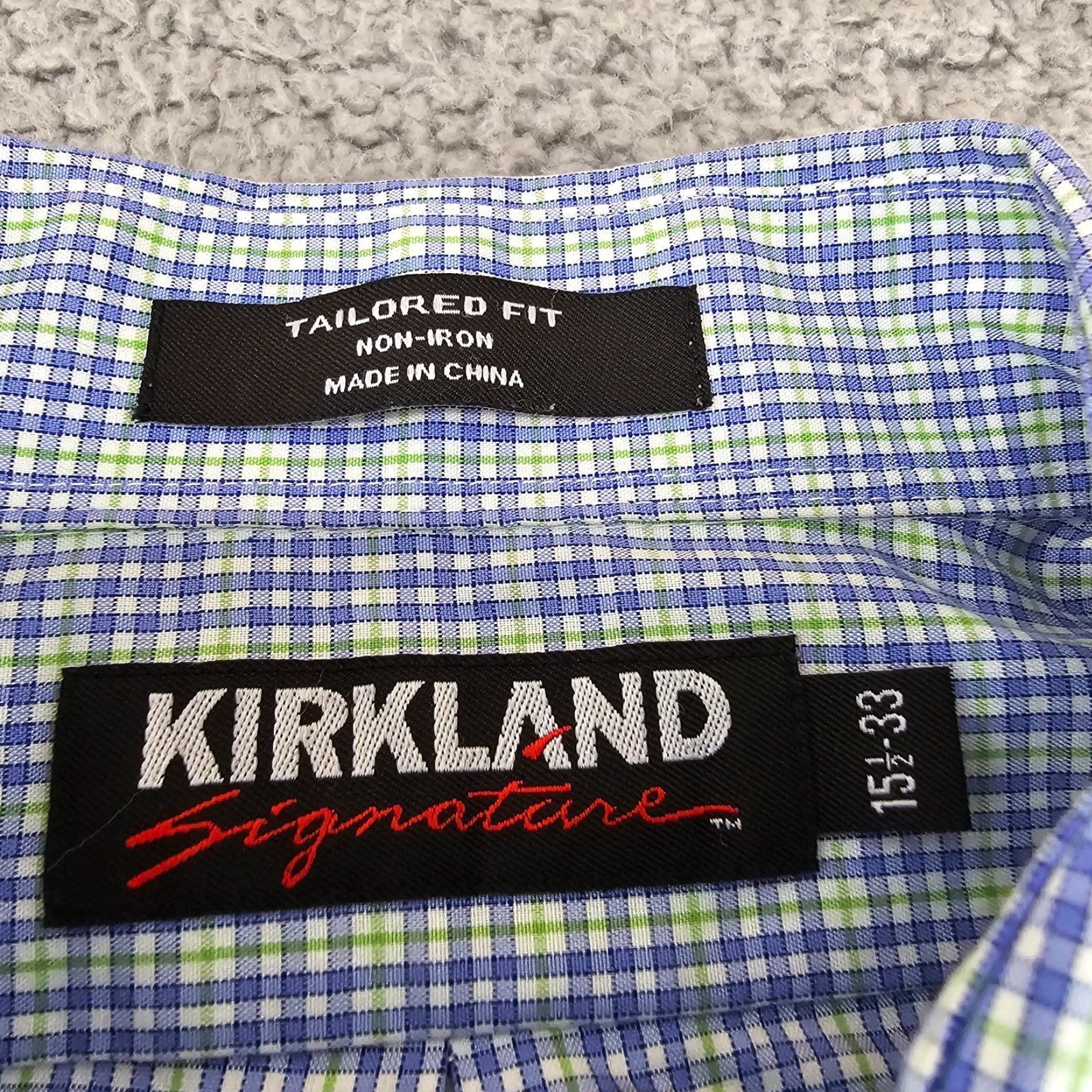 Vintage Kirkland Signature Dress Shirt Mens L Blue 15.5 33 Check Tailored Fit Size 42R - 3 Thumbnail