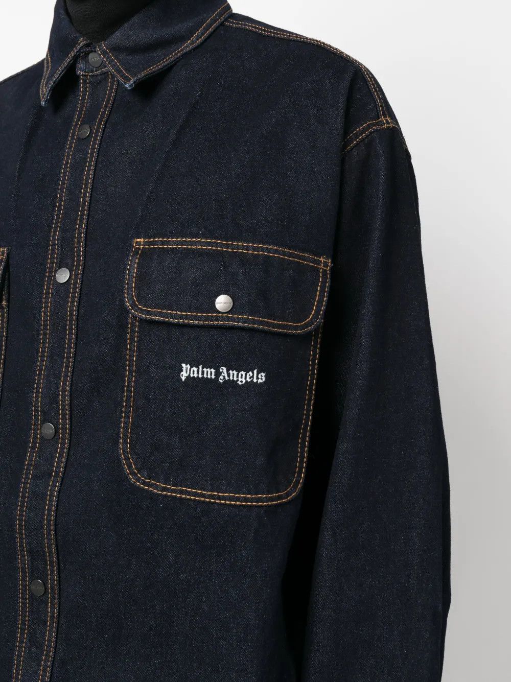 Palm Angels o1y0325 Logo Denim Shirt in Dark Blue Size US XS / EU 42 / 0 - 2 Thumbnail