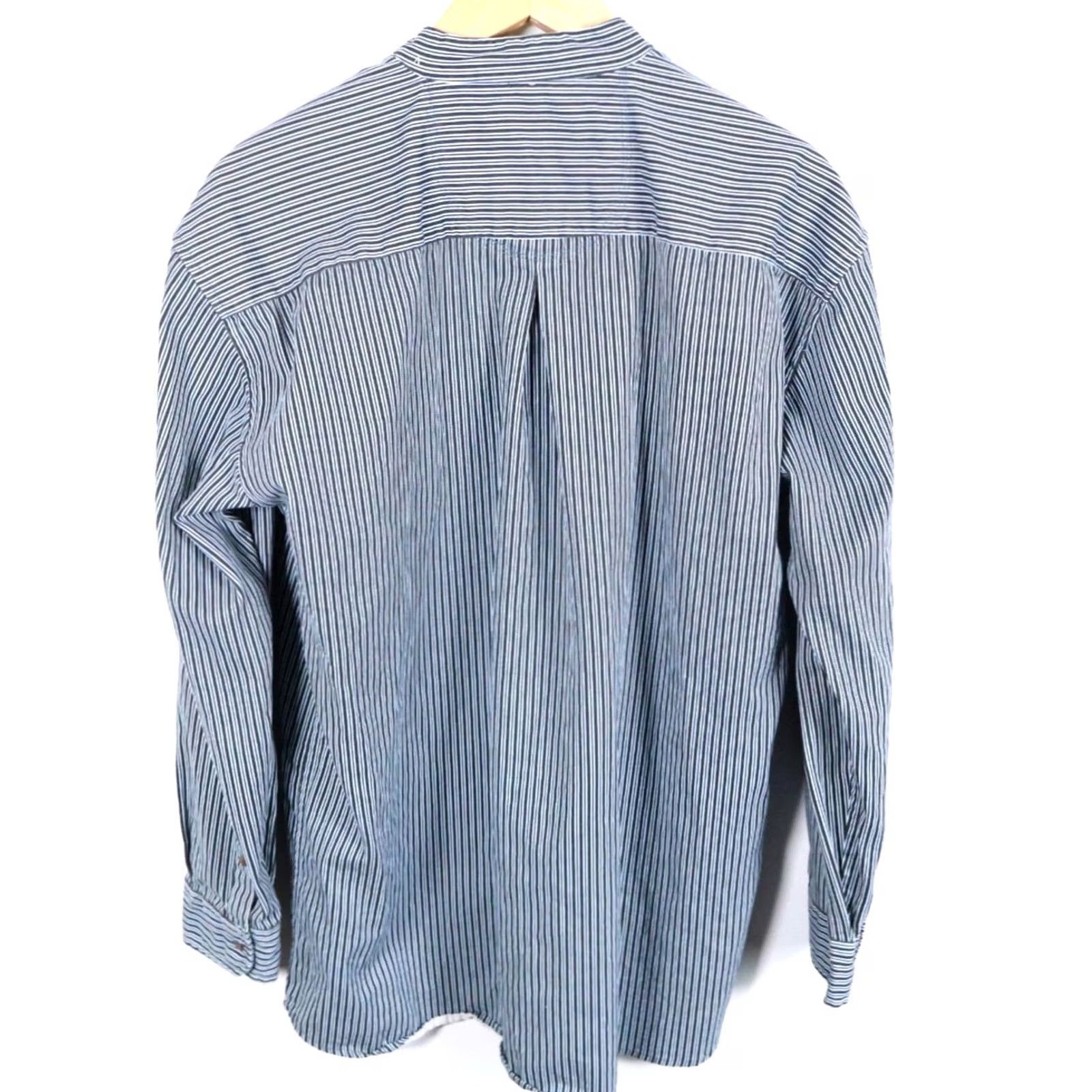 Vintage VINTAGE Celtic Clothing Grandfather Shirt Mens XL Dark Blue Hickory Stripe 100% Cotton Size US XL / EU 56 / 4 - 2 Thumbnail