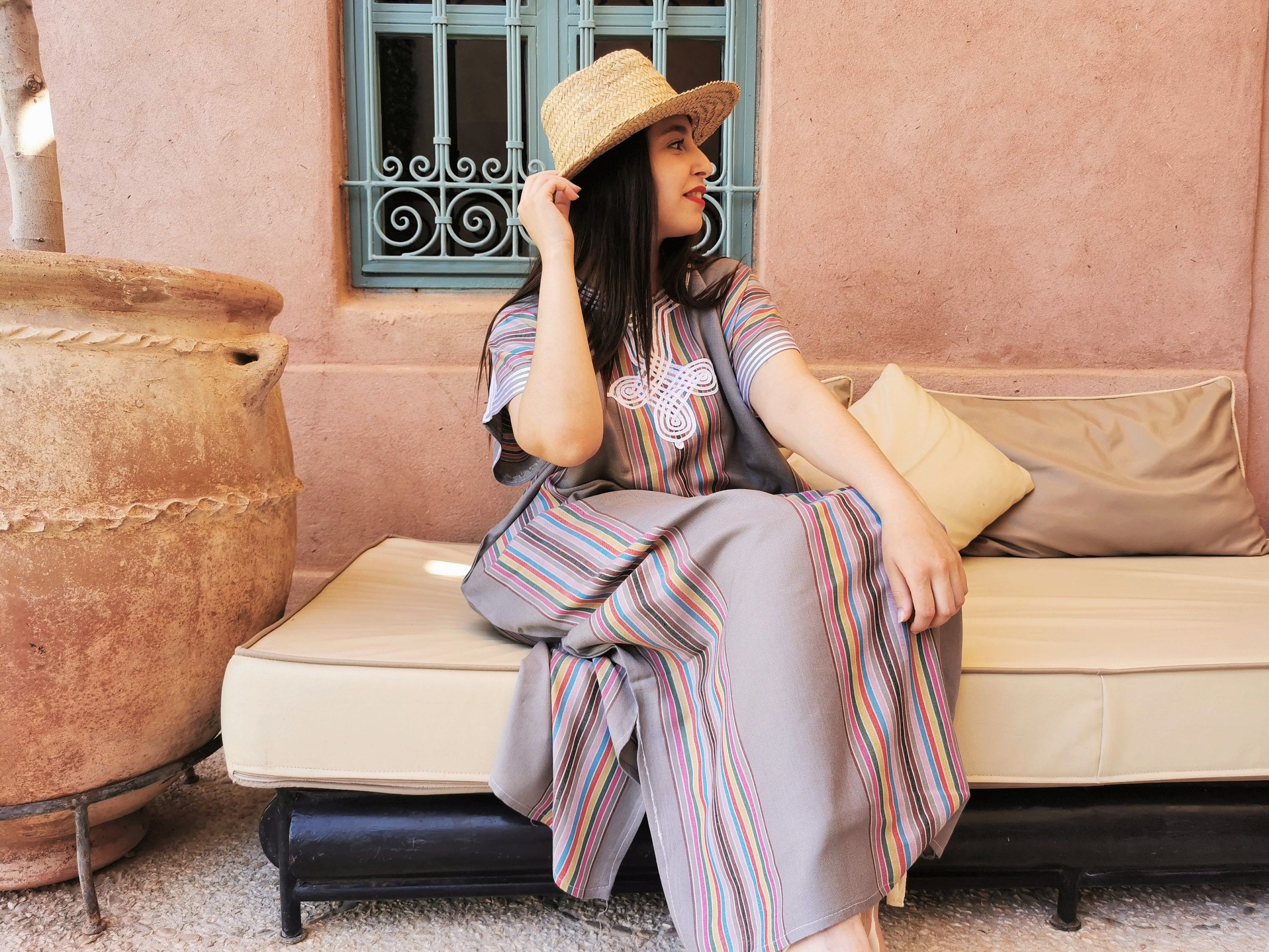 Designer × Handmade Grey Moroccan Bohemian Kaftan Size ONE SIZE - 1 Thumbnail