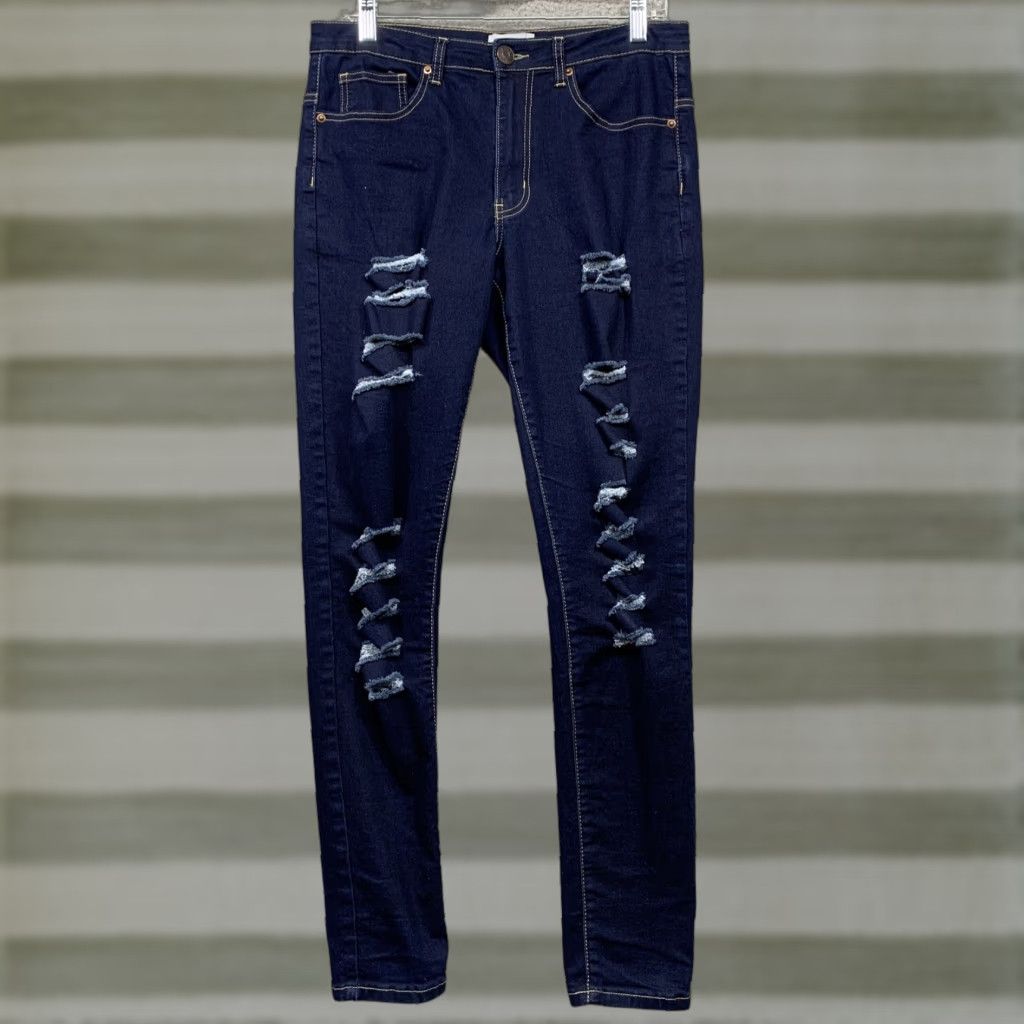 Vintage NY Jeans NY Trends-4 Jeans Women’s Size 8 Distressed Dark Blue Stretch Easy Care 5-Pocket Jeans Women Size 30" / US 8 / IT 44 - 1 Thumbnail