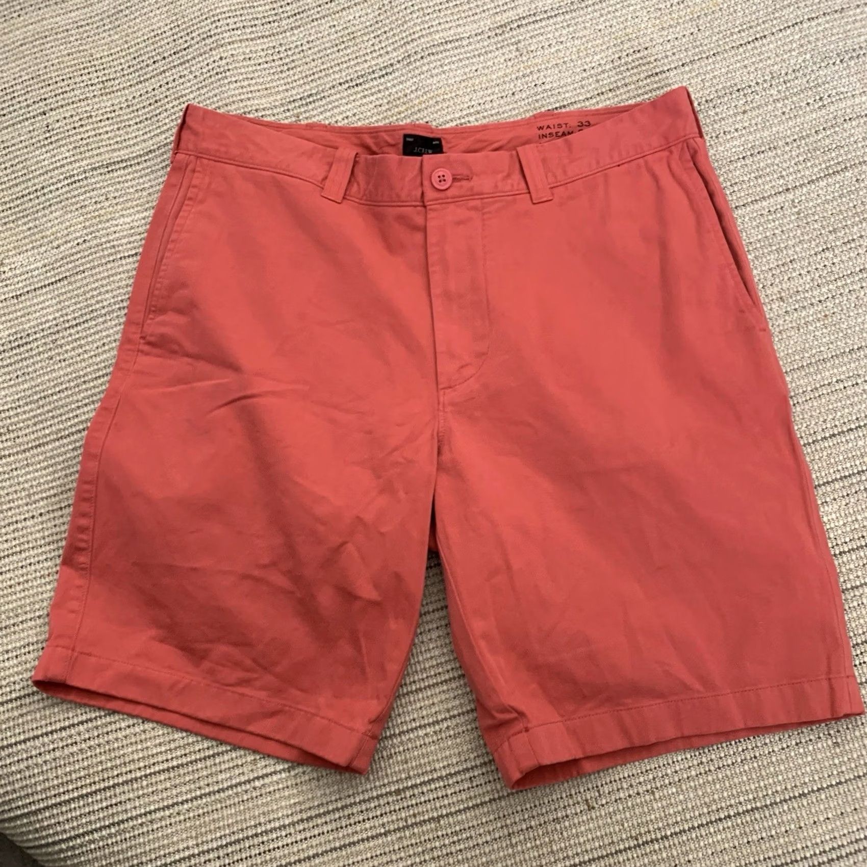 J.Crew J. Crew Chino Shorts Mens Size 33 Flat Front 9" Inseam 100% Cotton Red Solid Twill Breathable Casual Travel Workwear Button Pockets Regular Fit Navy? Size US 33 - 5 Thumbnail