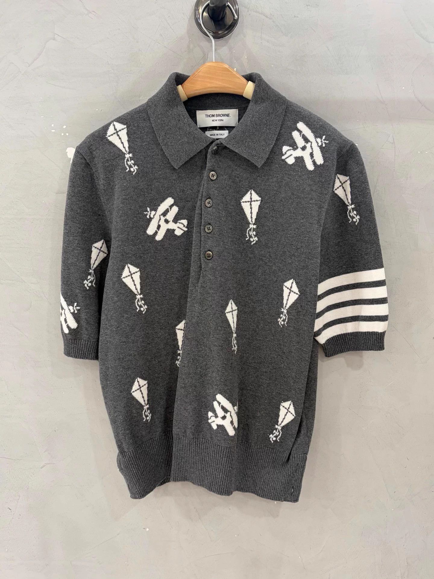 Thom Browne TB Gray Knit Polo Stored 3 Size L / US 10 / IT 46 - 1 Thumbnail