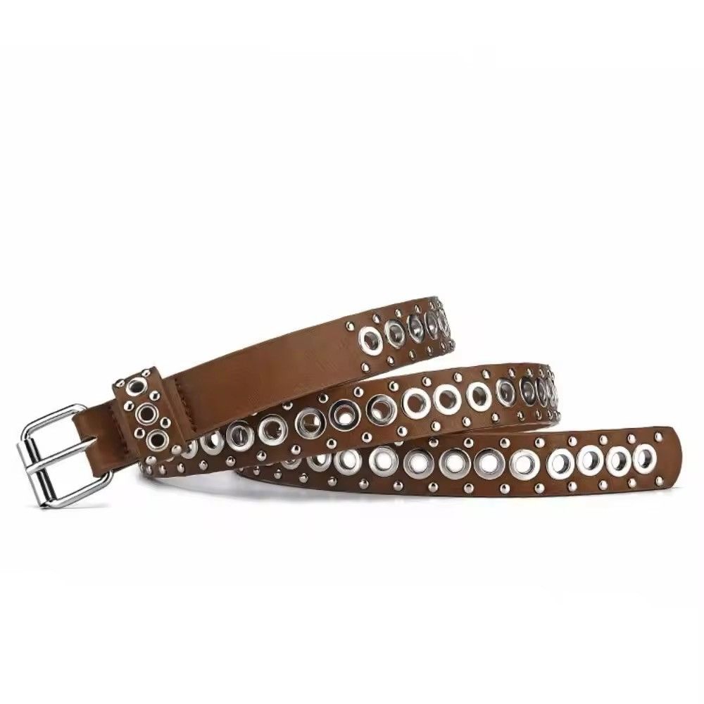 Designer 110cm Round Hole Punk Brown Belt Size ONE SIZE - 4 Thumbnail