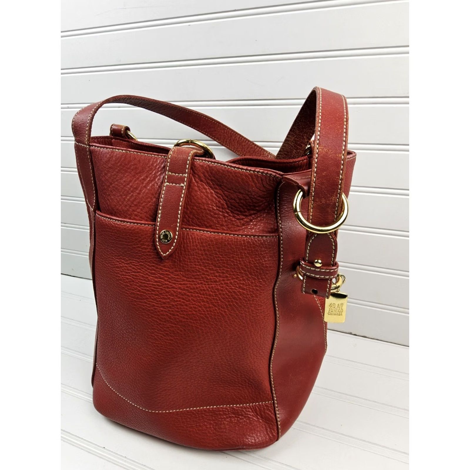 Vintage 49 Av Junko Shimada Tote Leather Handbag Purse Shoulder Pebbled Bright Red Womens Size ONE SIZE - 2 Thumbnail