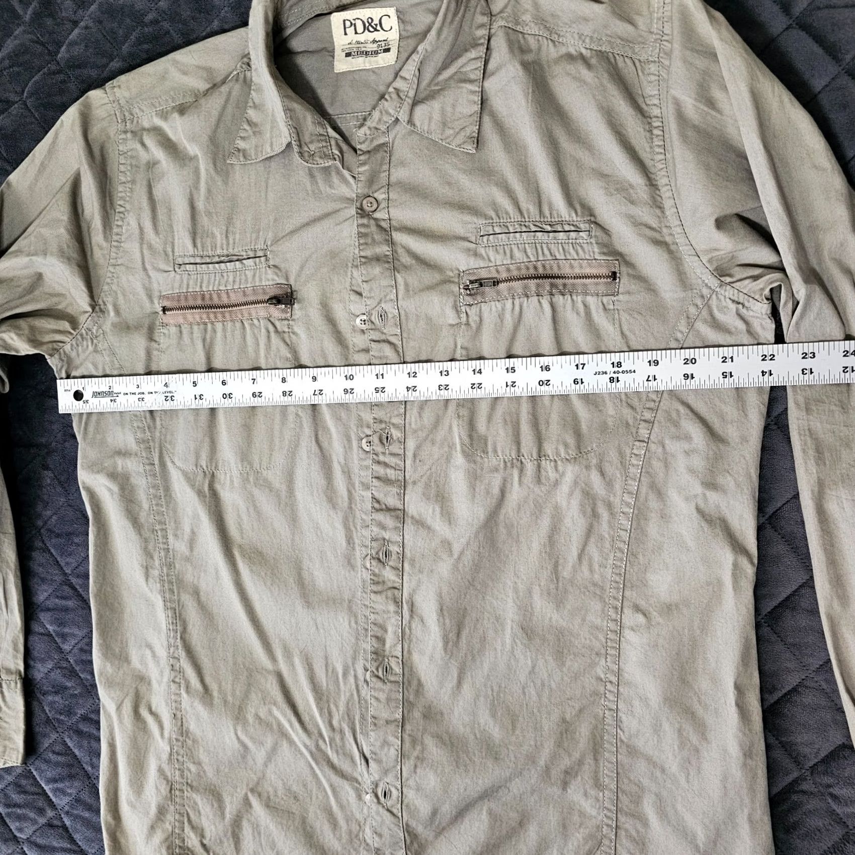 PD&C PD&C Button Up Shirt Size L Green Pockets Zipper Casual Long Sleeve Collared Pocketed Men Regular Fit Shirt Size US L / EU 52-54 / 3 - 5 Thumbnail