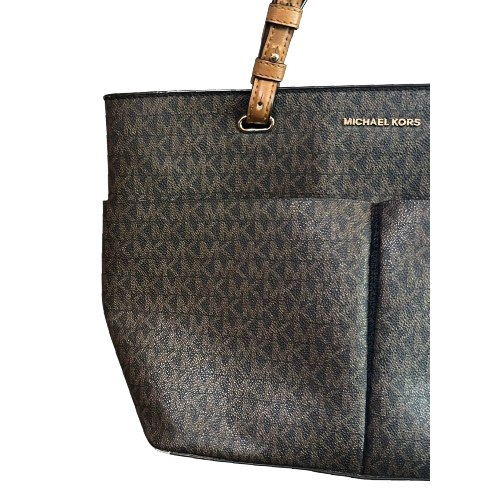 Michael Kors MICHAEL KORS Jet Set Travel Medium Double Pocket Tote Shoulder Bag MK Brown Read Womens Bag Size ONE SIZE - 4 Thumbnail