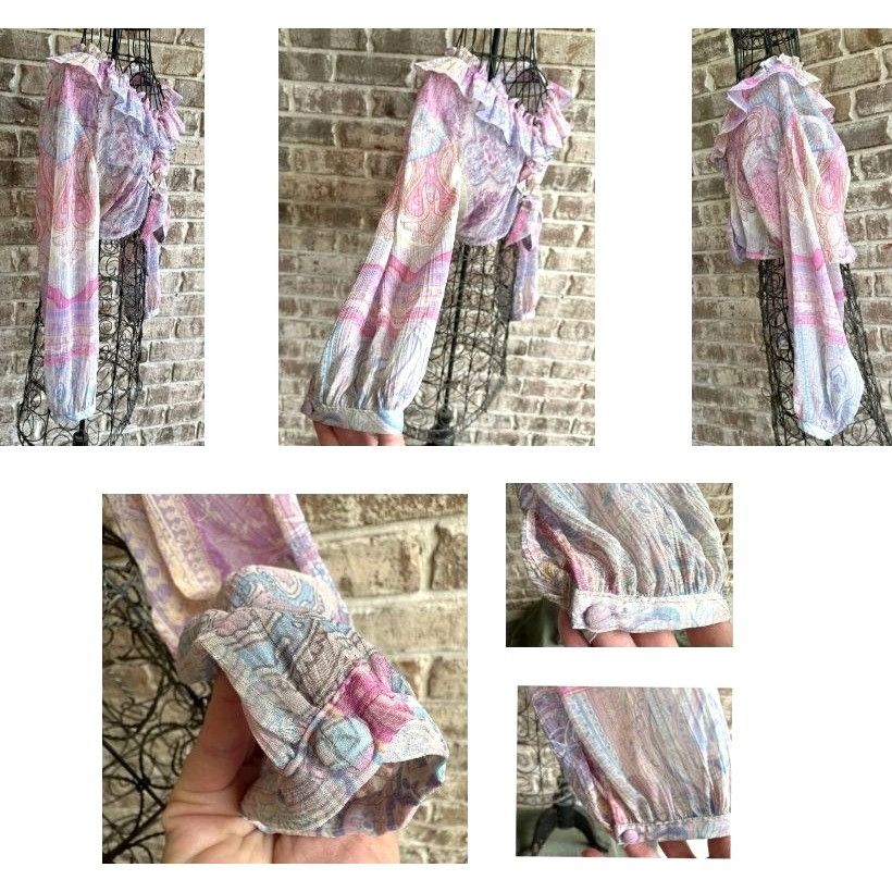 Zara Zara Ruffled Knotted Crop Top Blouse Medium Paisley Abstr Size M / US 6-8 / IT 42-44 - 9 Thumbnail