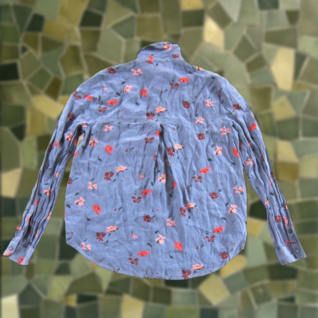 Lucky Brand Lucky Brand Floral Collared Long Sleeve Silky Blouse M Blue Size M / US 6-8 / IT 42-44 - 1 Thumbnail