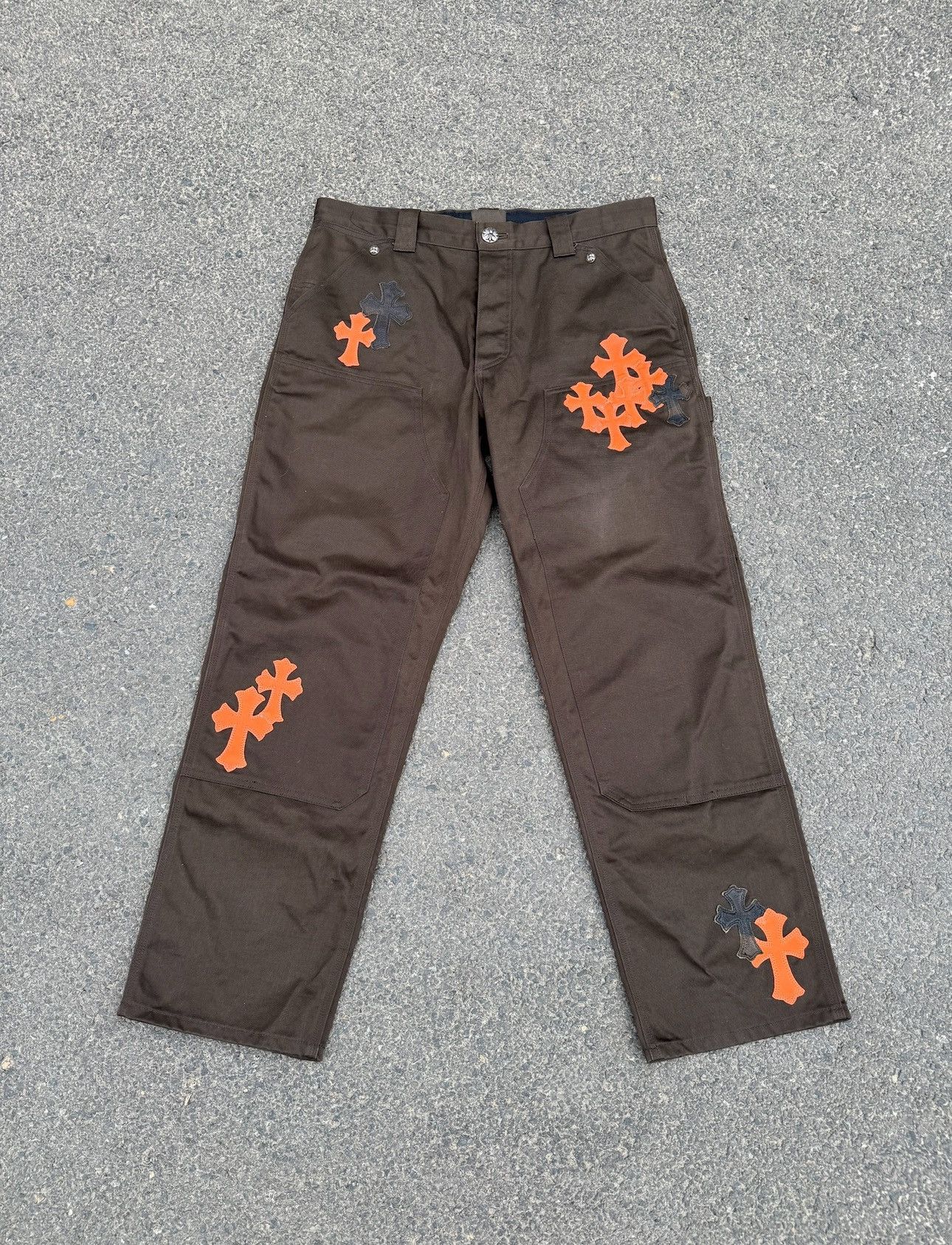 Chrome Hearts Chrome Hearts Double Knee Orange Cross Carpenter Pants Size US 34 / EU 50 - 1 Thumbnail