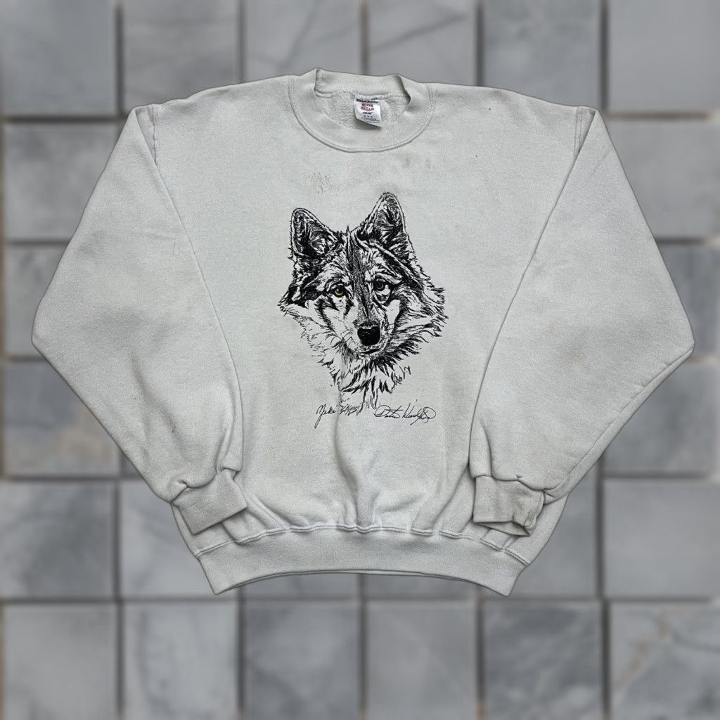Jerzees VINTAGE Jerzees Sweatshirt Pullover Mens Medium Wolf Graphic Print Gray 90s Size US M / EU 48-50 / 2 - 1 Thumbnail