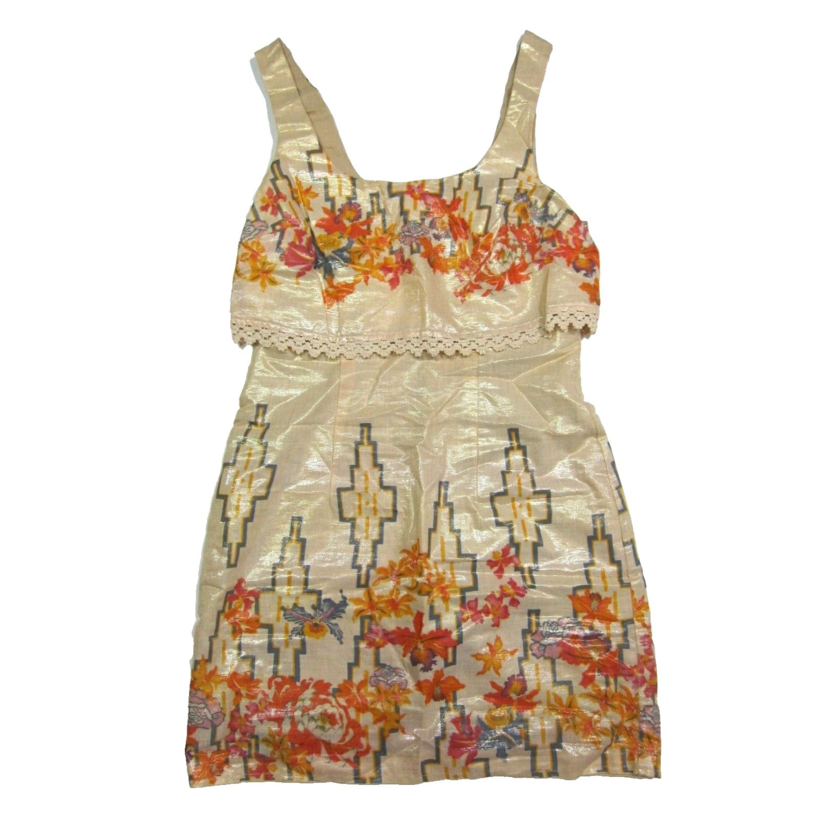 Free People Free People Orange Blue Shimmer Embroidered Tank Sheath Tunic Dress Women Small Size S / US 4 / IT 40 - 2 Thumbnail