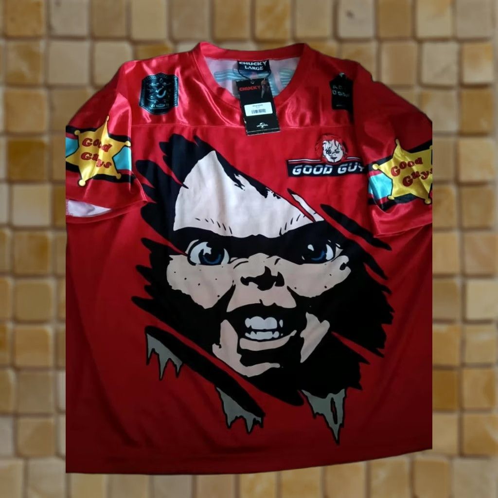 Reason NEW MENS CHUCKY GOOD GUYS JERSERY 90 RED CHILD'S PLAY DOLL FRIENDS TO THE END L Shirt Mens Red 90s Size US L / EU 52-54 / 3 - 1 Thumbnail