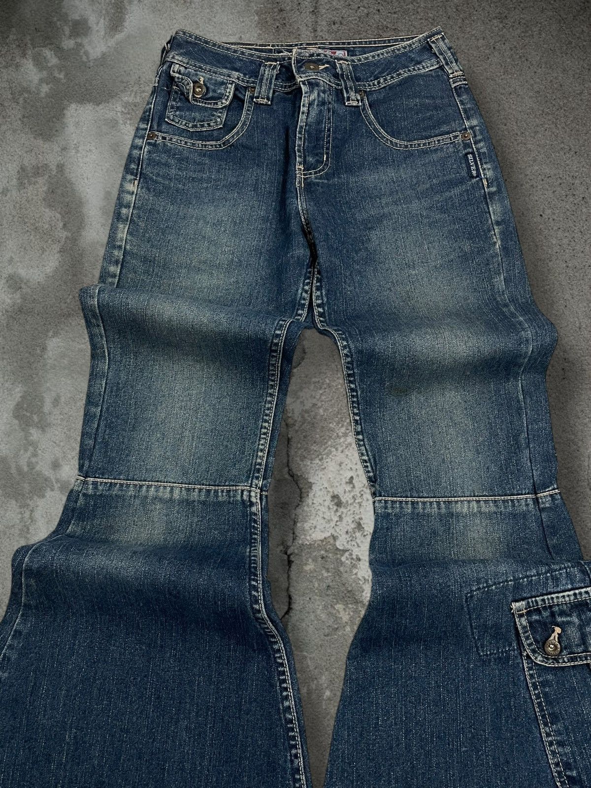 Japanese Brand Vintage 1990s Japan Designer Silver Big Bootcut Denim Size US 26 / EU 42 - 4 Thumbnail