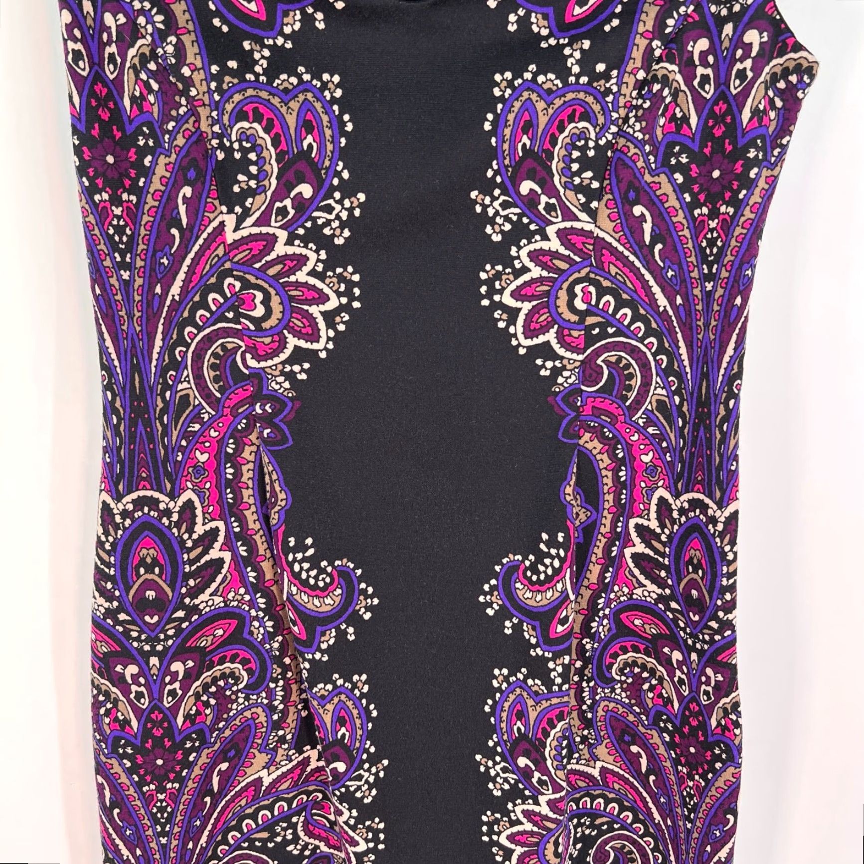 Vintage VINTAGE New York & Company Sheath Dress Womens Size 8 Purple Black Paisley Poly Spandex Size M / US 6-8 / IT 42-44 - 3 Thumbnail