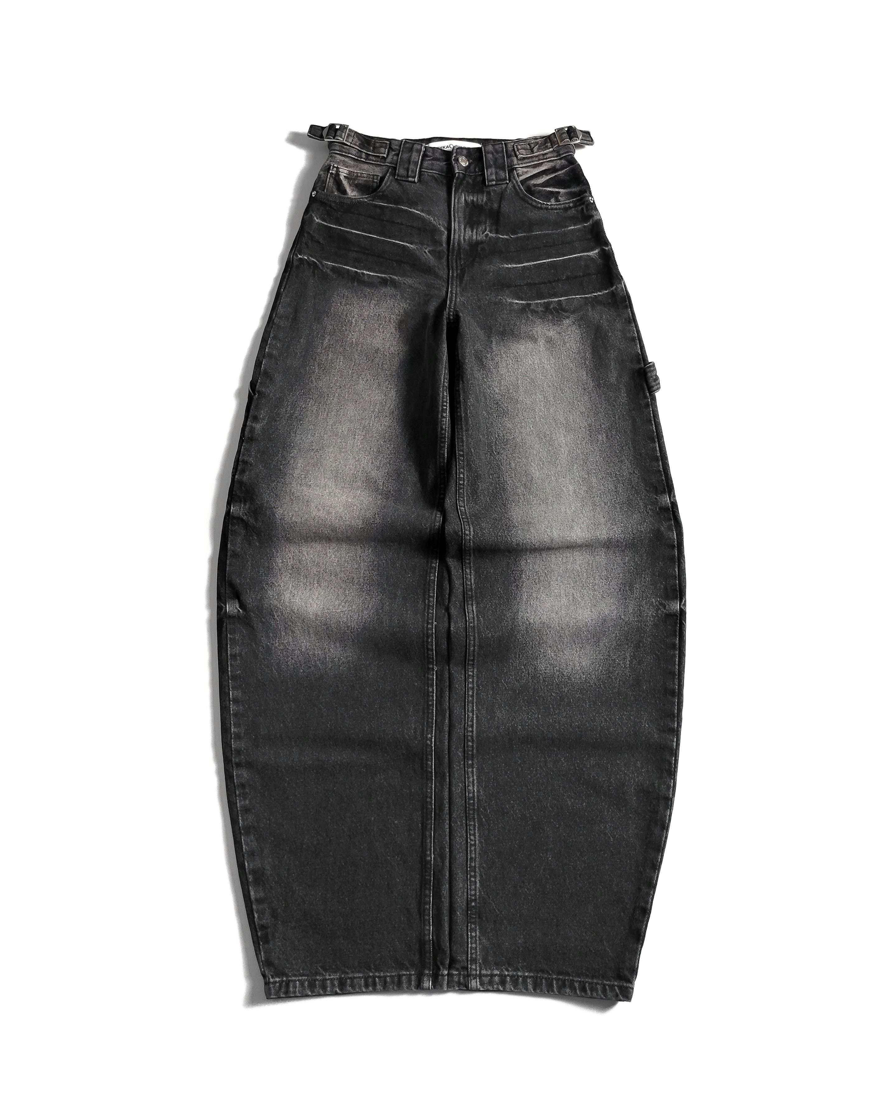 Bershka Black Gray Washed Carpenter Baggy Balloon Jeans