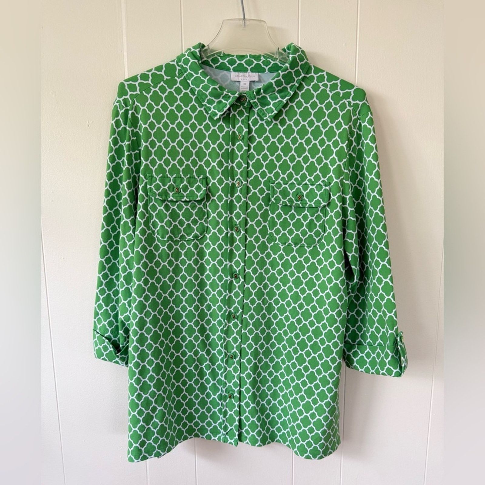 Other Vintage Charter Club Women’s 3x Green & White Button-Down Size 3XL / US 20-22 - 1 Thumbnail