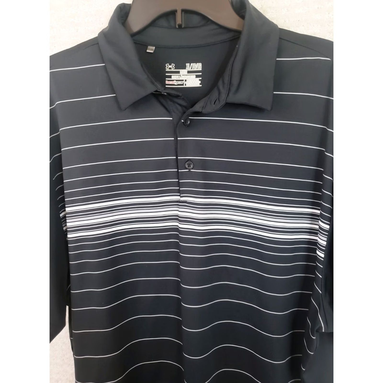 Under Armour Under Armour HeatGear Polo Shirt Striped Chest Logo Mens XL Black White Polo Shirt Golf Casual Athletic Size US XL / EU 56 / 4 - 2 Thumbnail