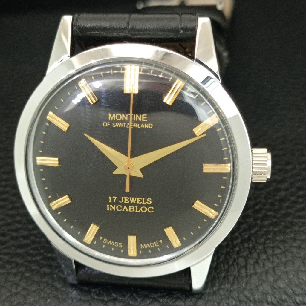 Other VINTAGE MONTINE HAND-WINDING SWISS MENS WHITE WATCH a444152 Size 38 - 3 Thumbnail