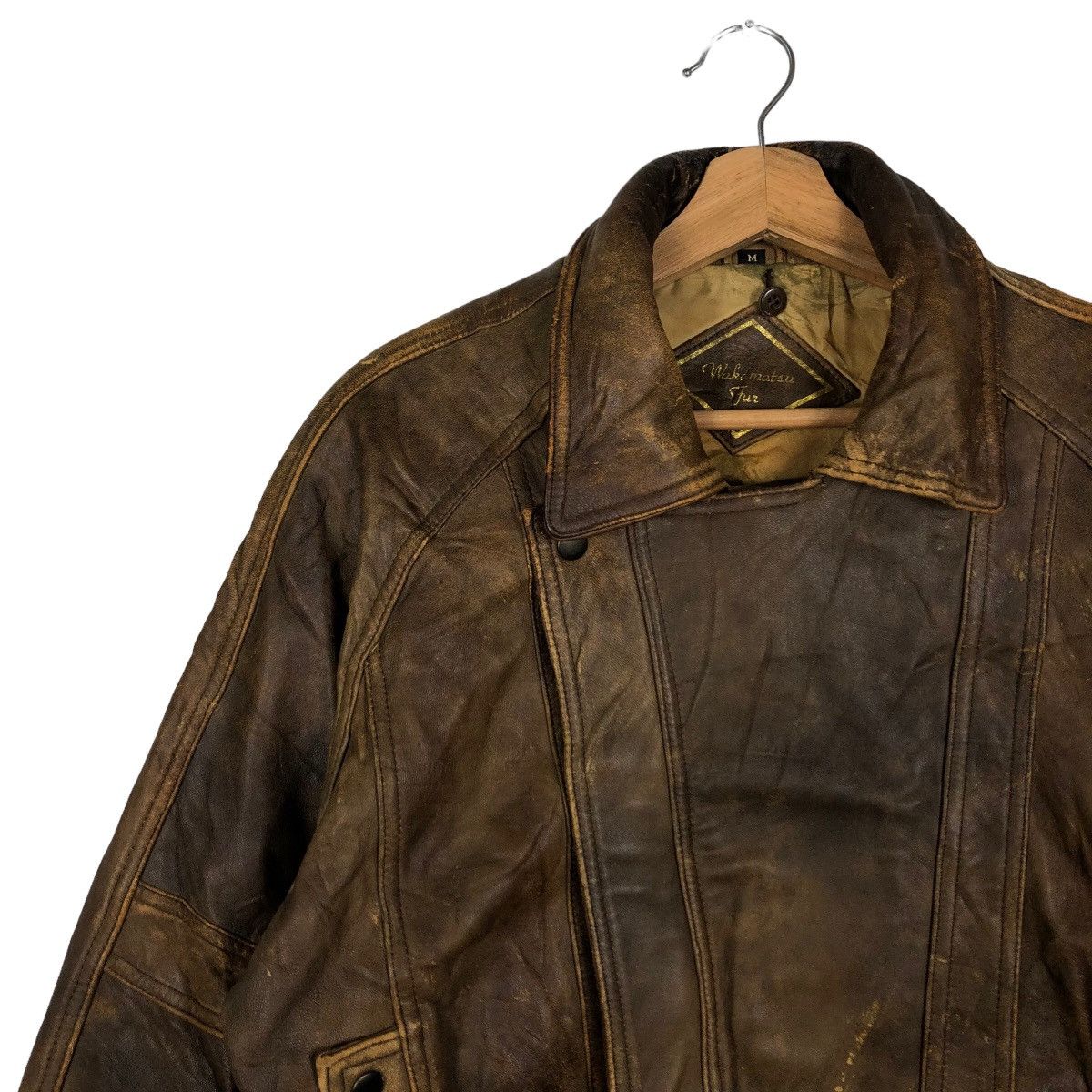 Genuine Leather 🔥Vintage Leather Jacket Wakamatsu Fur Bomber Design Japan Size US M / EU 48-50 / 2 - 6 Thumbnail