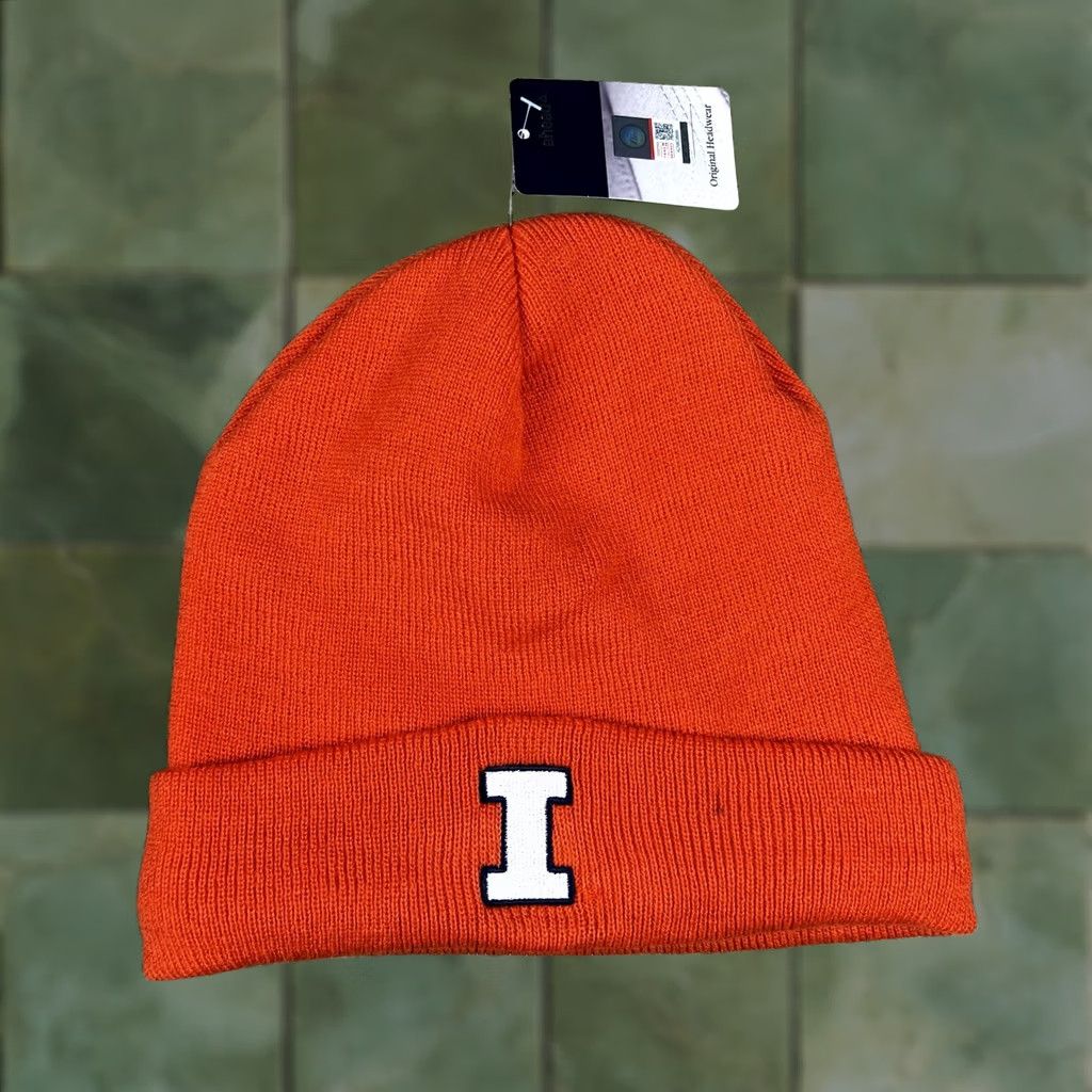 Vintage Ahead Illinois College Cuffed Soft Orange Knit Beanie Hat Adult One Size Lined Size ONE SIZE - 1 Thumbnail