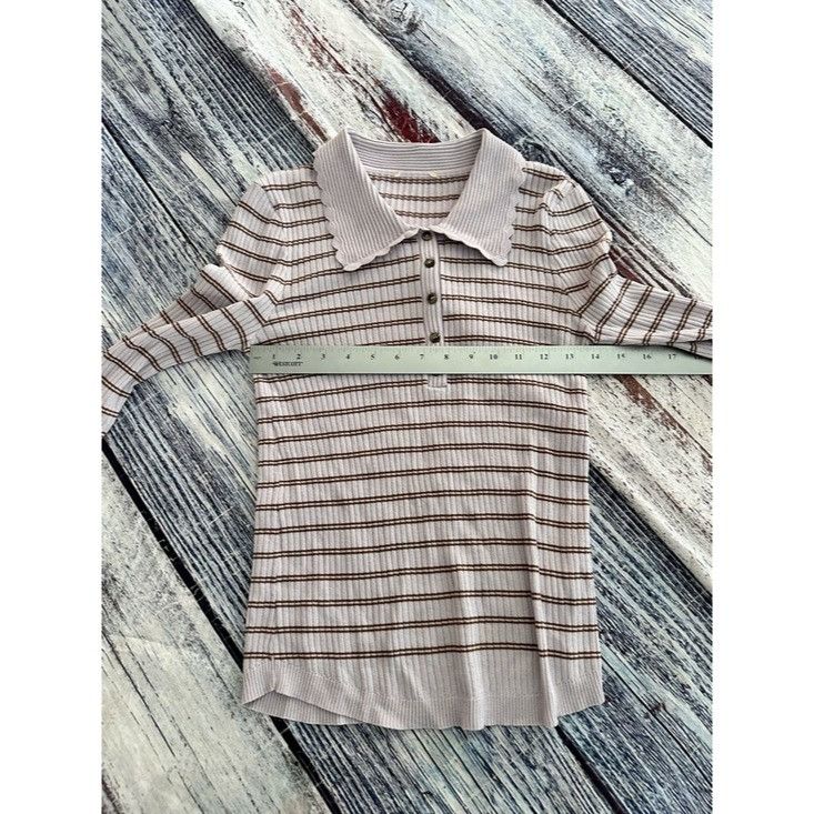 Other Striped Ribbed Polo Stretch Knit Top - Lavender with Brown S Size S / US 4 / IT 40 - 6 Thumbnail