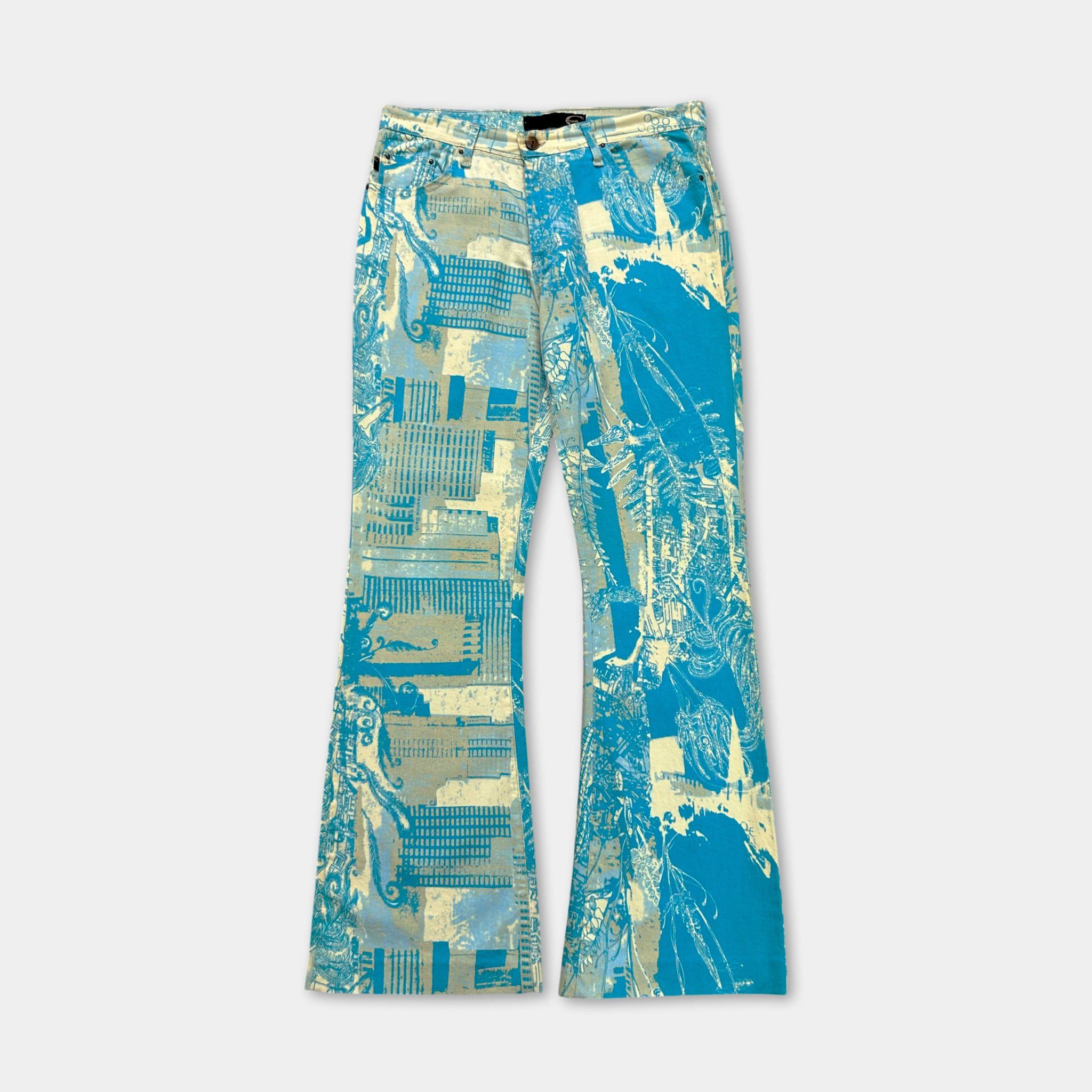 Just Cavalli Just Cavalli 2000s Original Graphic Yellow Blue Flared Pants Size 24" / US 00 / IT 34 - 1 Thumbnail
