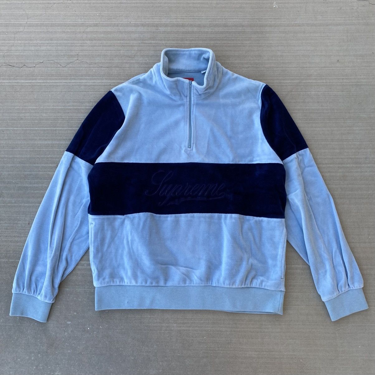 Supreme supreme denim collar half zip sweater sweatshirt