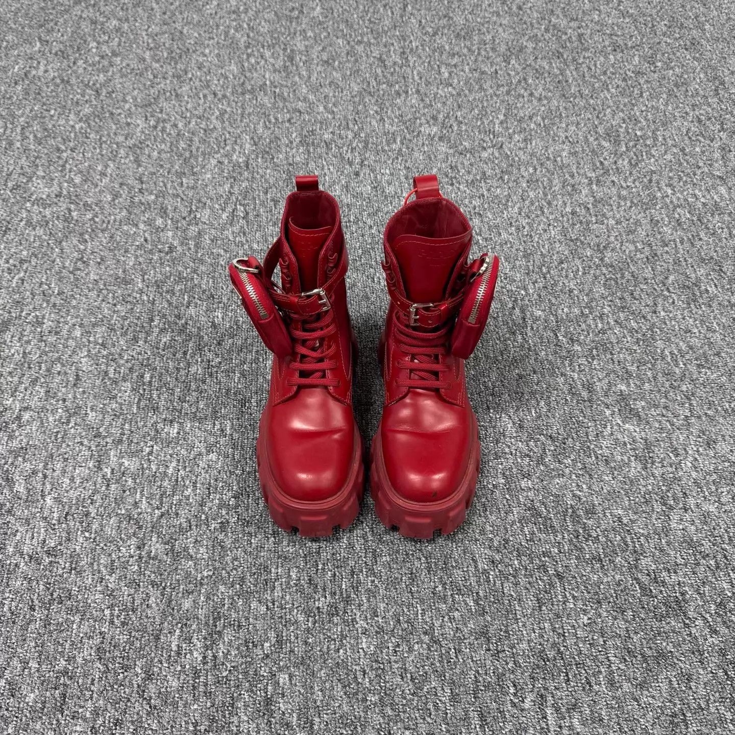 Prada Prada Red Triangle Logo Platform Combat Boots 37 97New Size US 6.5 / IT 36.5 - 2 Thumbnail