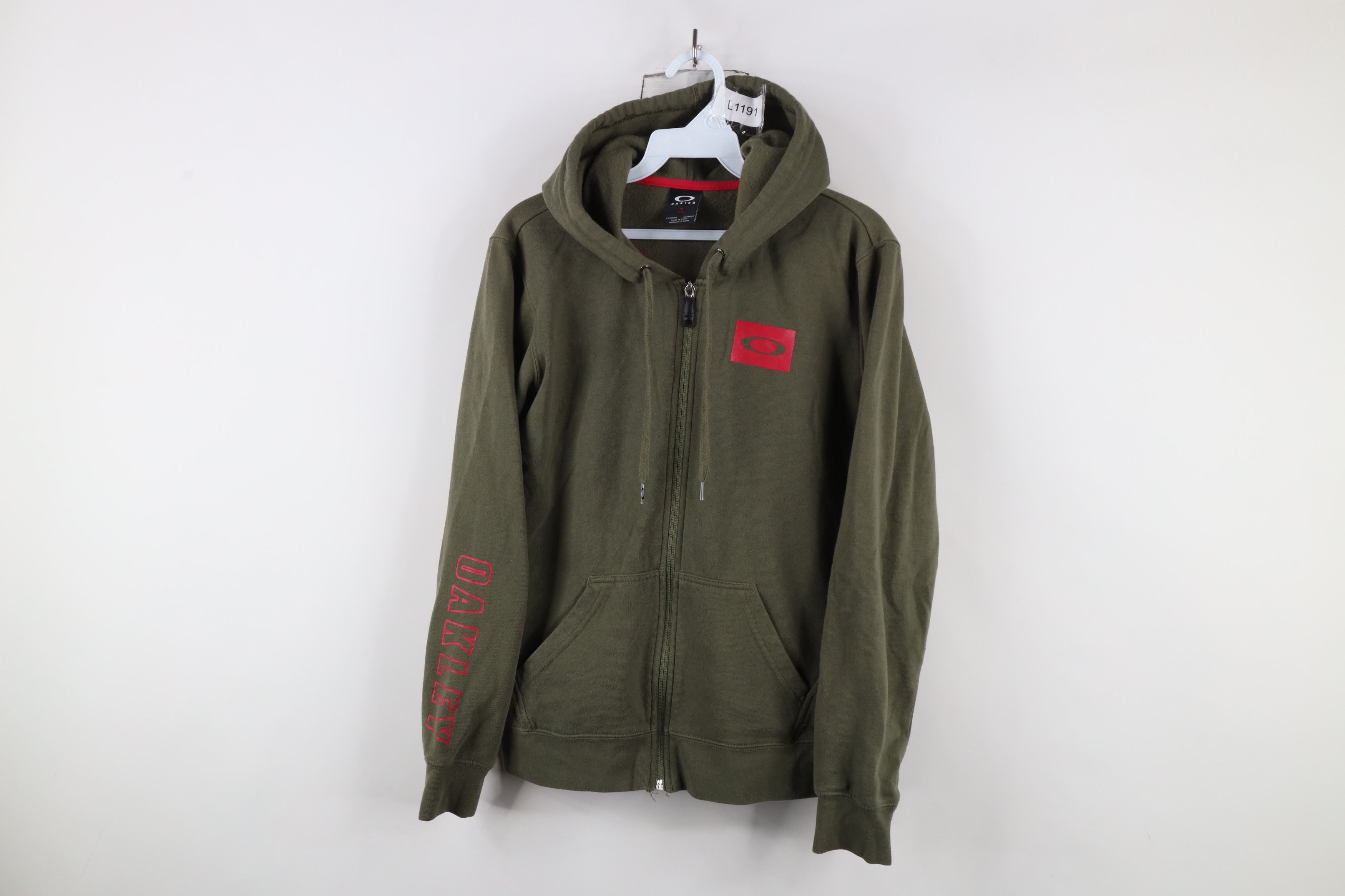 Oakley × Vintage Vintage Oakley Spell Out O Logo Full Zip Hoodie Olive Green Size US M / EU 48-50 / 2 - 1 Thumbnail