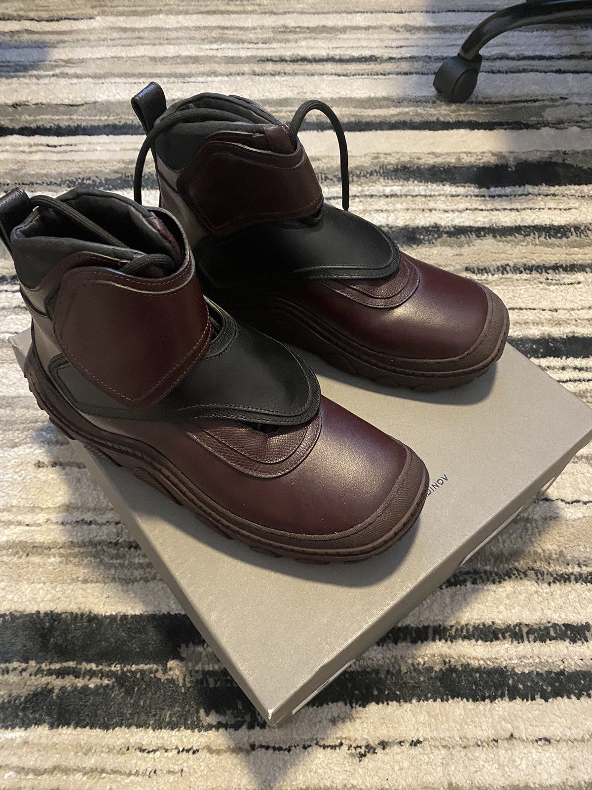 Kiko Kostadinov Tonkin High Leather lace Up Boot Maroon EU41