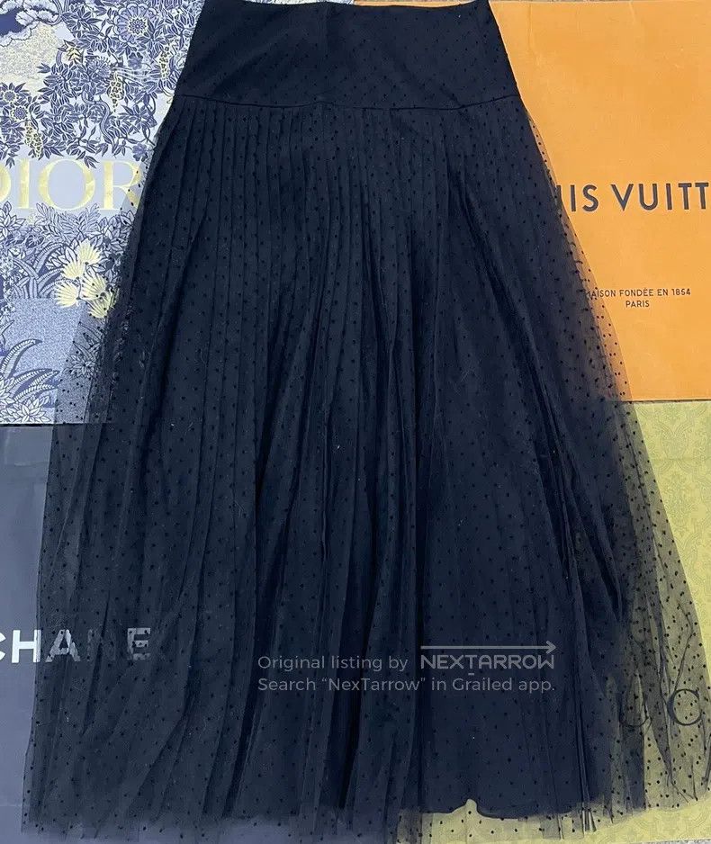 Dior Dior Black polka dot mesh pleated skirt Size 42" / US 20 - 2 Thumbnail