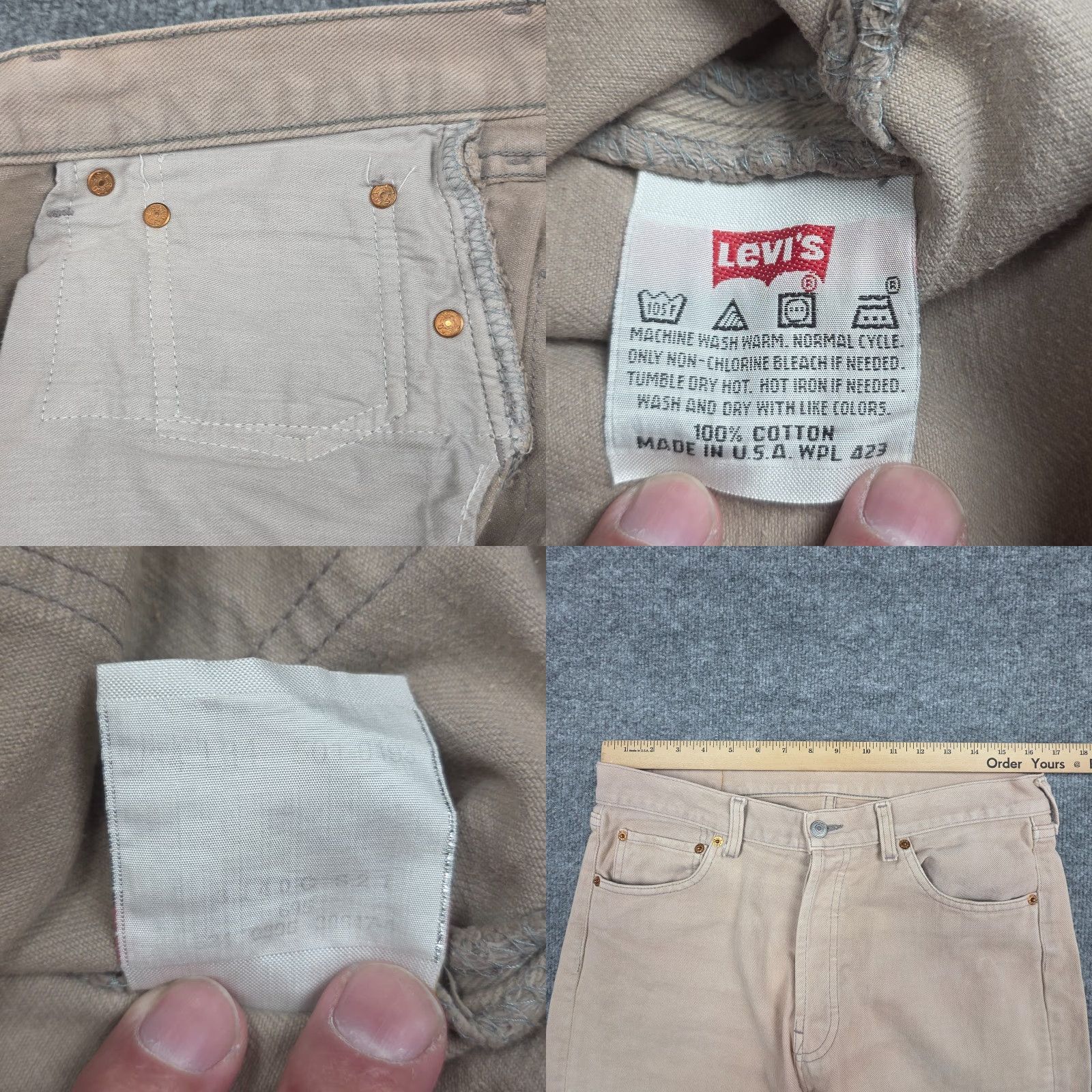 Levi's VINTAGE Levi's 501 Jeans Men's 34 x 34 Beige Made USA Faded - Levi's 501 Series Jeans, 32x30 Inseam, Regular Fit, USA 5-Pocket Denim Shirt? Size US 32 / EU 48 - 8 Thumbnail