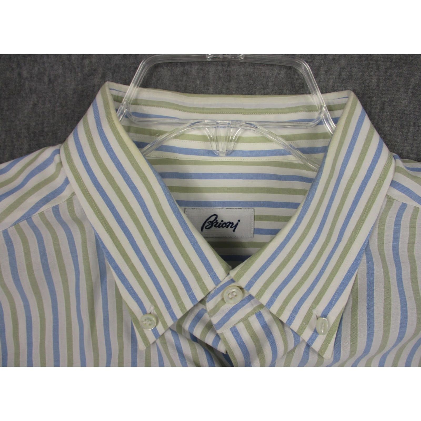 Brioni Brioni Shirt Mens 17 Multicolor Green Blue Stripe Button-Down Dress Long Sleeve Italy Size 46R - 2 Thumbnail