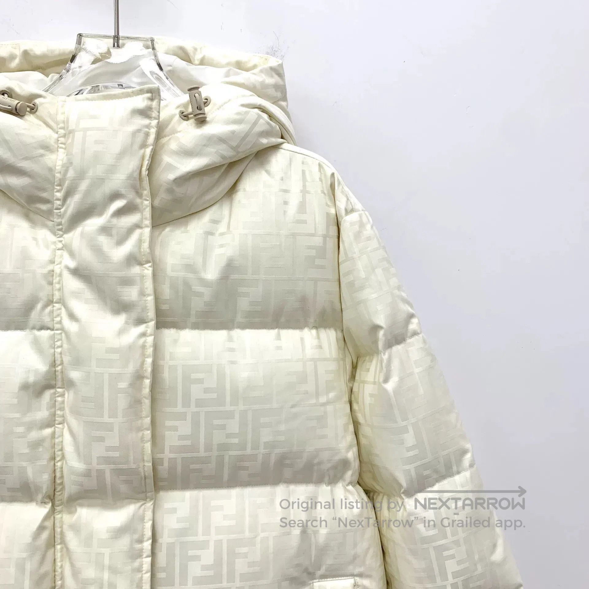 Fendi white logo print hooded long sleeve coat. Size US M / EU 48-50 / 2 - 3 Thumbnail