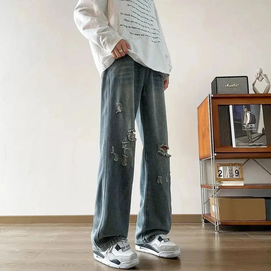 Japanese Brand Loose straight leg wide leg ripped jeans Size US 30 / EU 46 - 6 Thumbnail