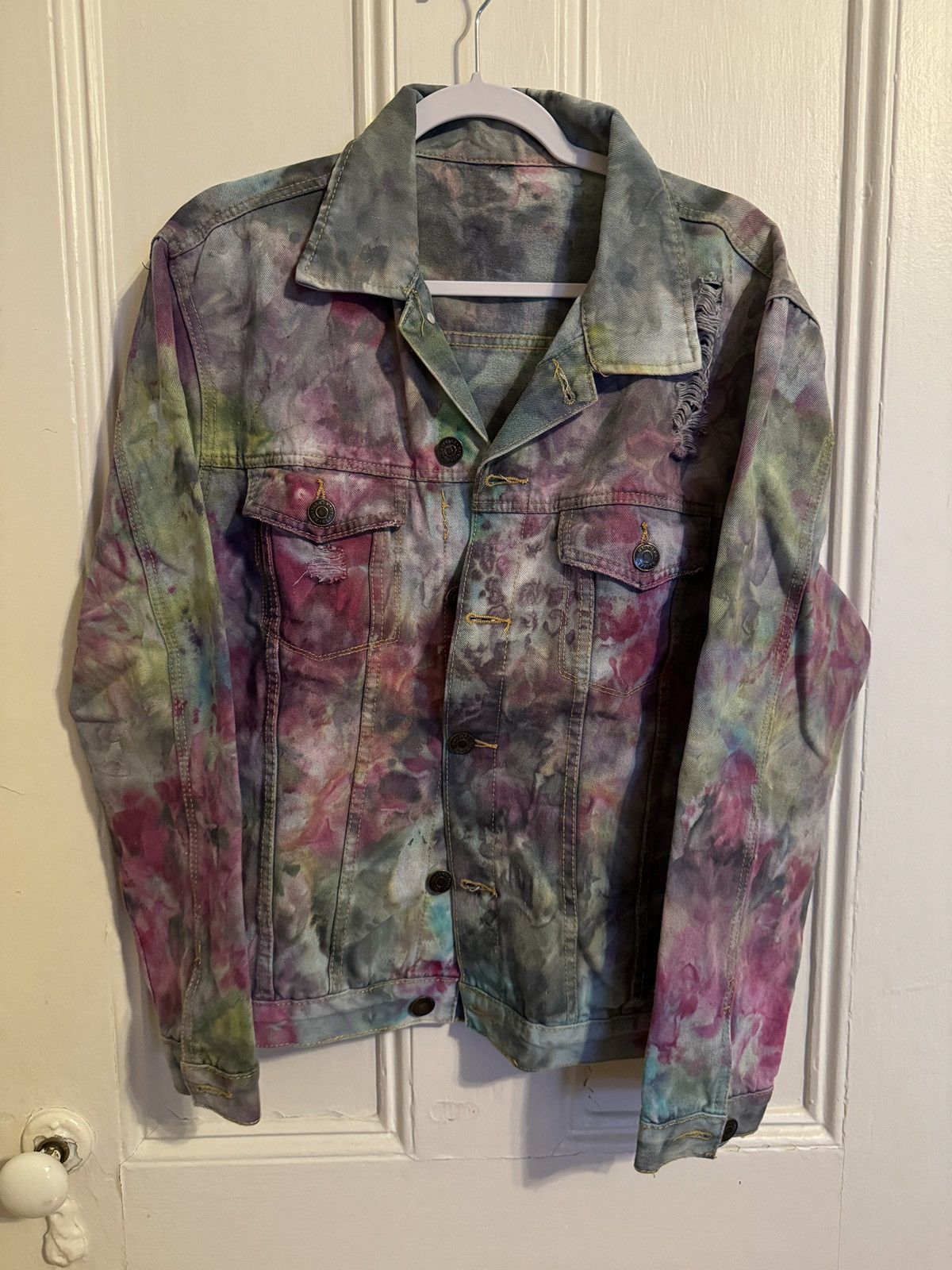 Handmade Rainbow Hand-Dyed Denm Jacket sz L Size US L / EU 52-54 / 3 - 1 Thumbnail