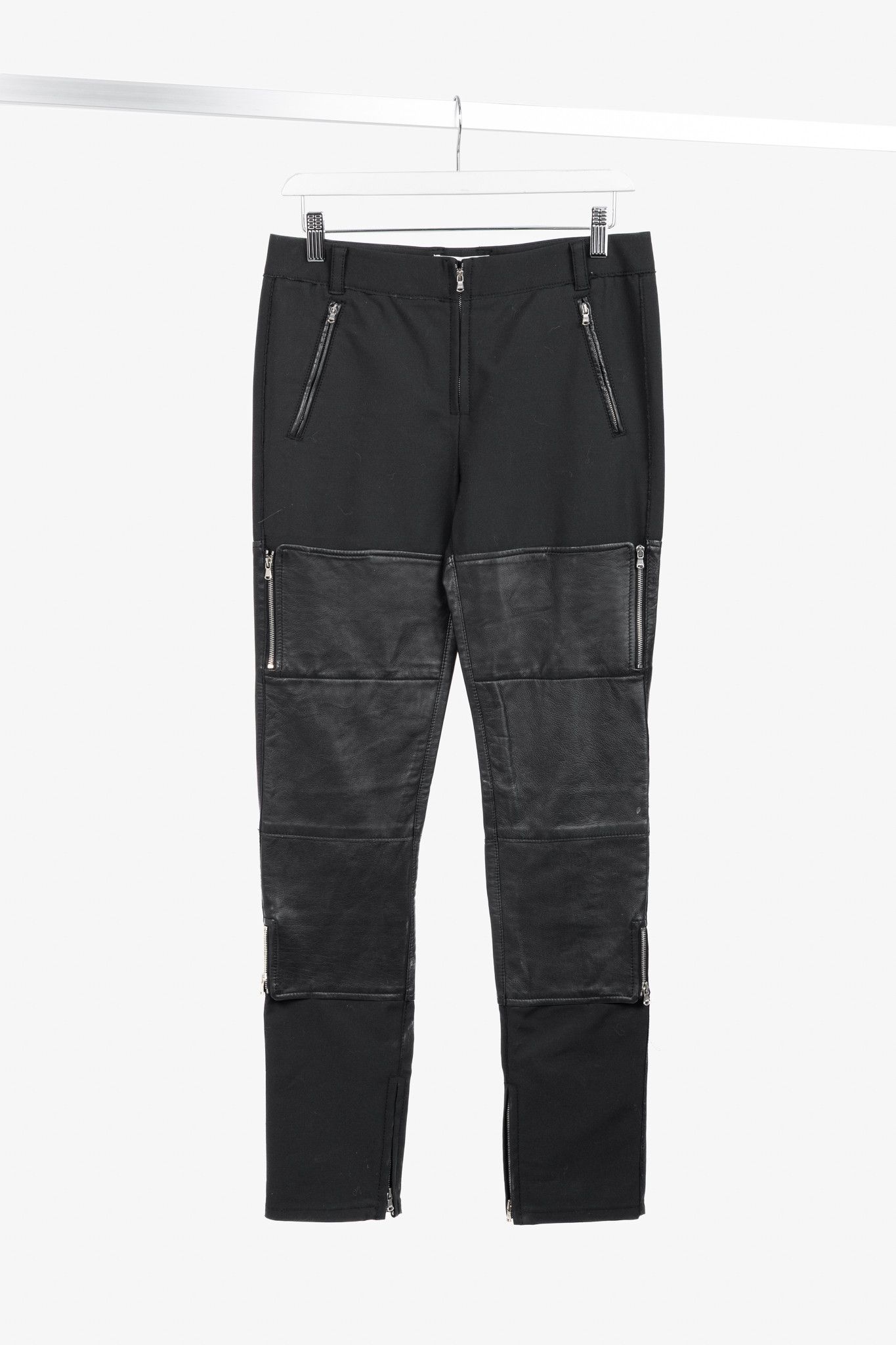 3.1 Phillip Lim PF13 Black Cotton Leather-Trim Skinny Pants