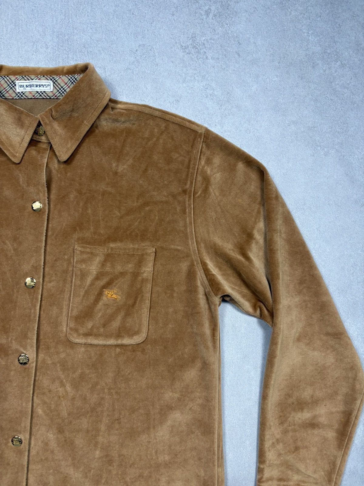 Burberry Vintage 90s Burberrys Spain Velour Quilted Overshirt Jacket Size L / US 10 / IT 46 - 2 Thumbnail