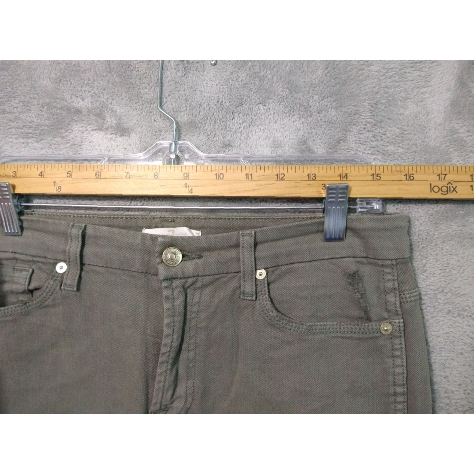 7 For All Mankind 7 For All Mankind Jeans Womens 29 Green Straight Leg Ankle Stretch Distressed Vintage No Size 29" - 3 Thumbnail