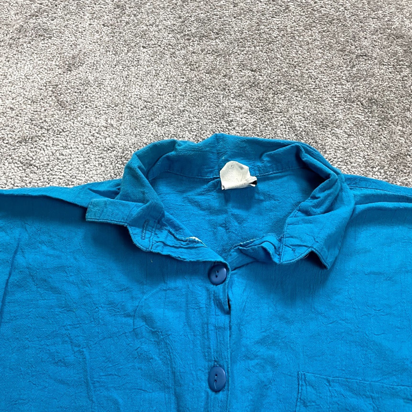 Vintage Touche Shirt Women 22W Blue Cotton Short Sleeve Pocket Button-Up Casual Top Size 3XL / US 20-22 - 3 Thumbnail