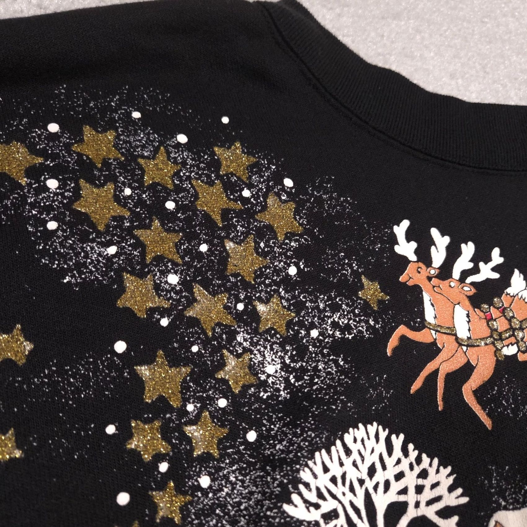 Vintage Santa Claus Christmas Sweatshirt Mens XL Black Glitter Graphic Fleece Pullover Size US XL / EU 56 / 4 - 5 Thumbnail