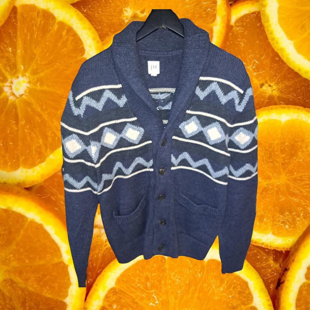 Gap Gap Blue and White Smoking Heavy Button Up Sweater Size Medi Size US M / EU 48-50 / 2 - 1 Thumbnail