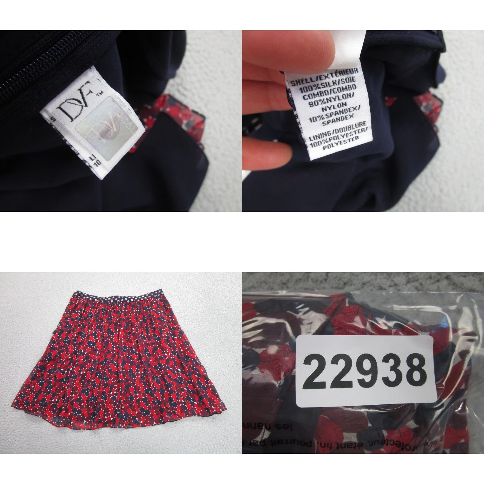 Diane von Furstenberg Skirt Womens 8 Red Silk A-Line Polka Dot Lace Trim Chiffon